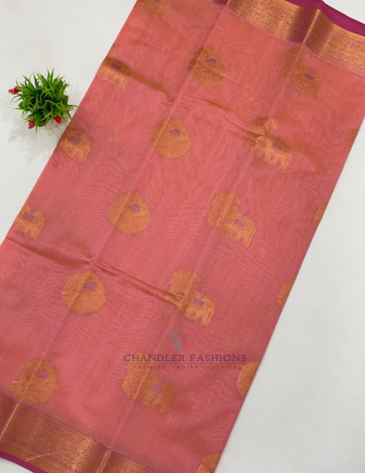 Peach Color Silk Cotton With Gold Zari Work Saree In USA
