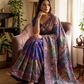 Blue Color Chinon Silk Saree Printed And Gold Zari And Mirror Work In USA