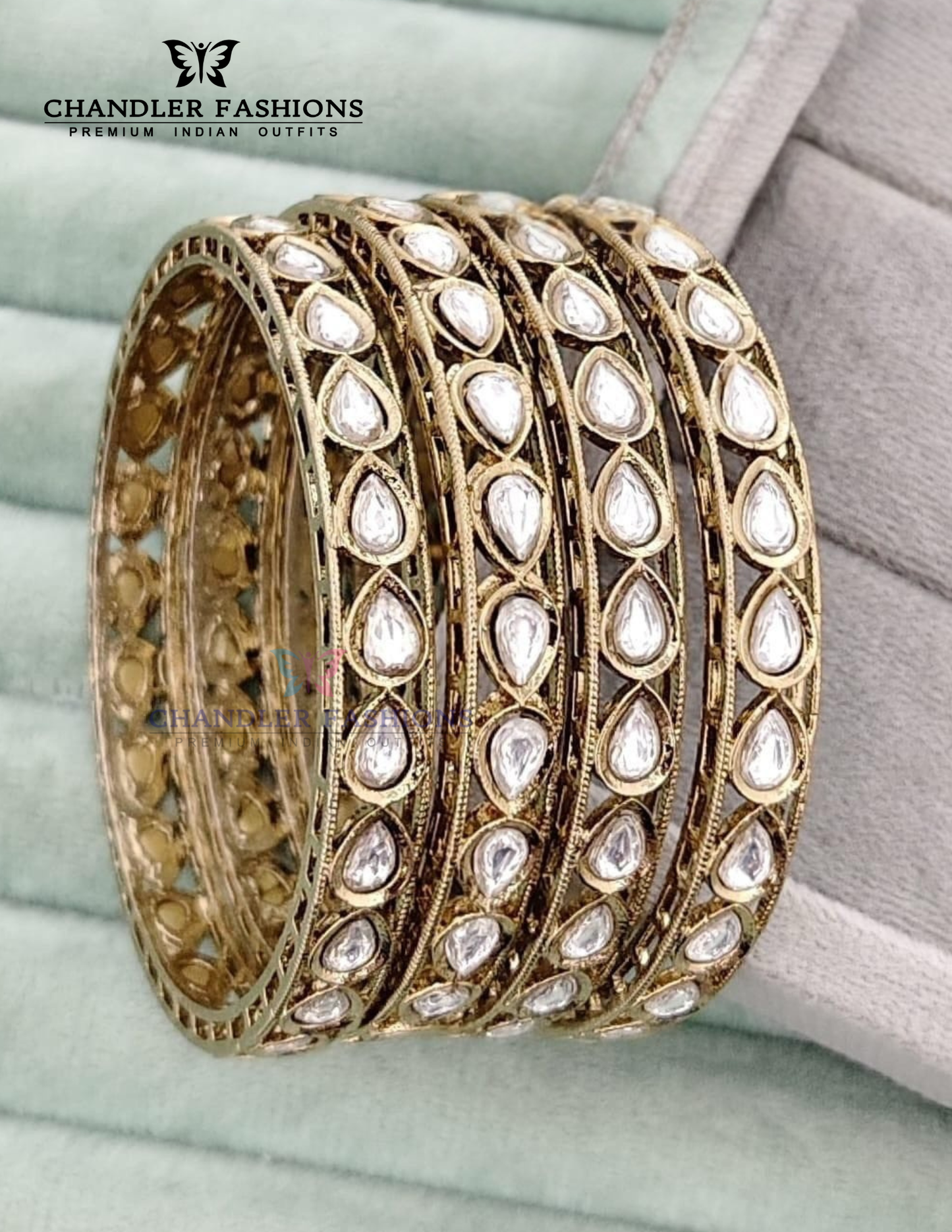 Amazing White Color Stone Gold Plated Kundan Bangles For Women