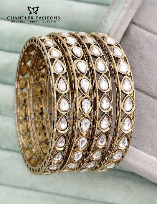 Amazing White Color Stone Gold Plated Kundan Bangles For Women