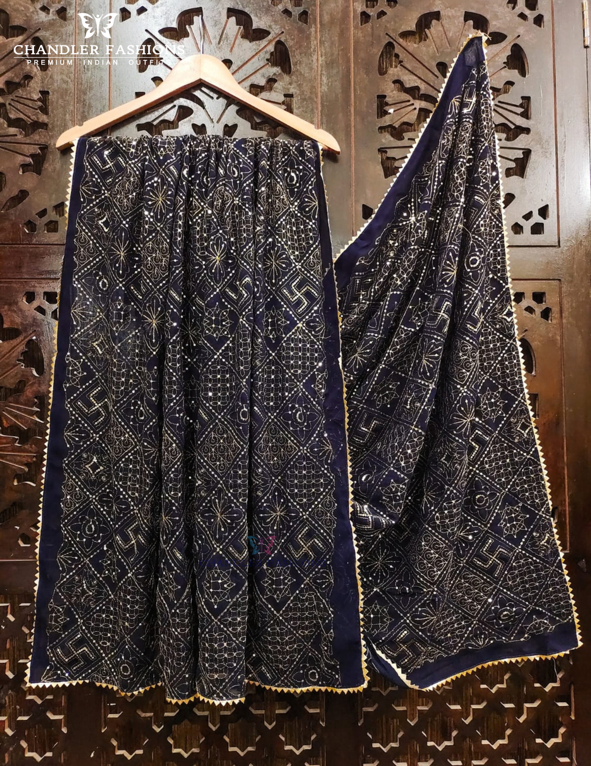 Blue Color Georgette With Printed And Zari Work Dupatta Near Me