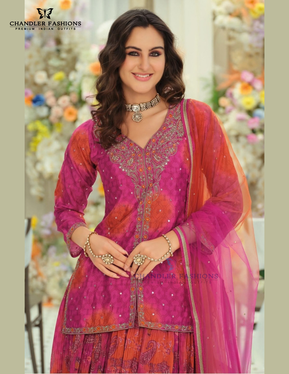 Pink Color Chinon With And Embroidery Work Palazzo Suits In USA