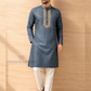 Elegant Dark Blue Color Brocade With Embroidery Work Kurta Suits For Men