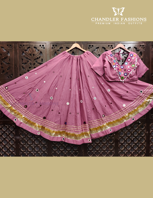 Elegant Pink Color Rayon Cotton With Mirror Work Skirt For Women