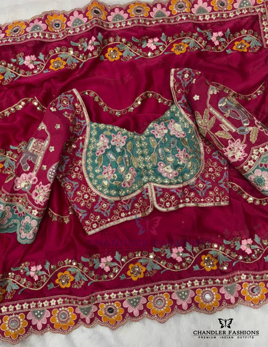 Fabulous Red Color Rangoli Silk With Sequins And Embroidery Work Saree For Women