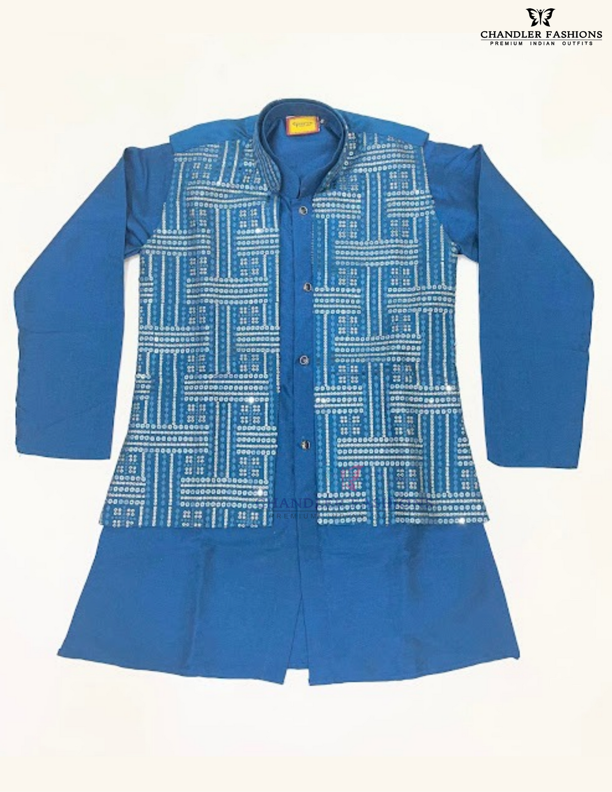 Navy Blue Color Sherwani Suits With Sequins Work In Surprise