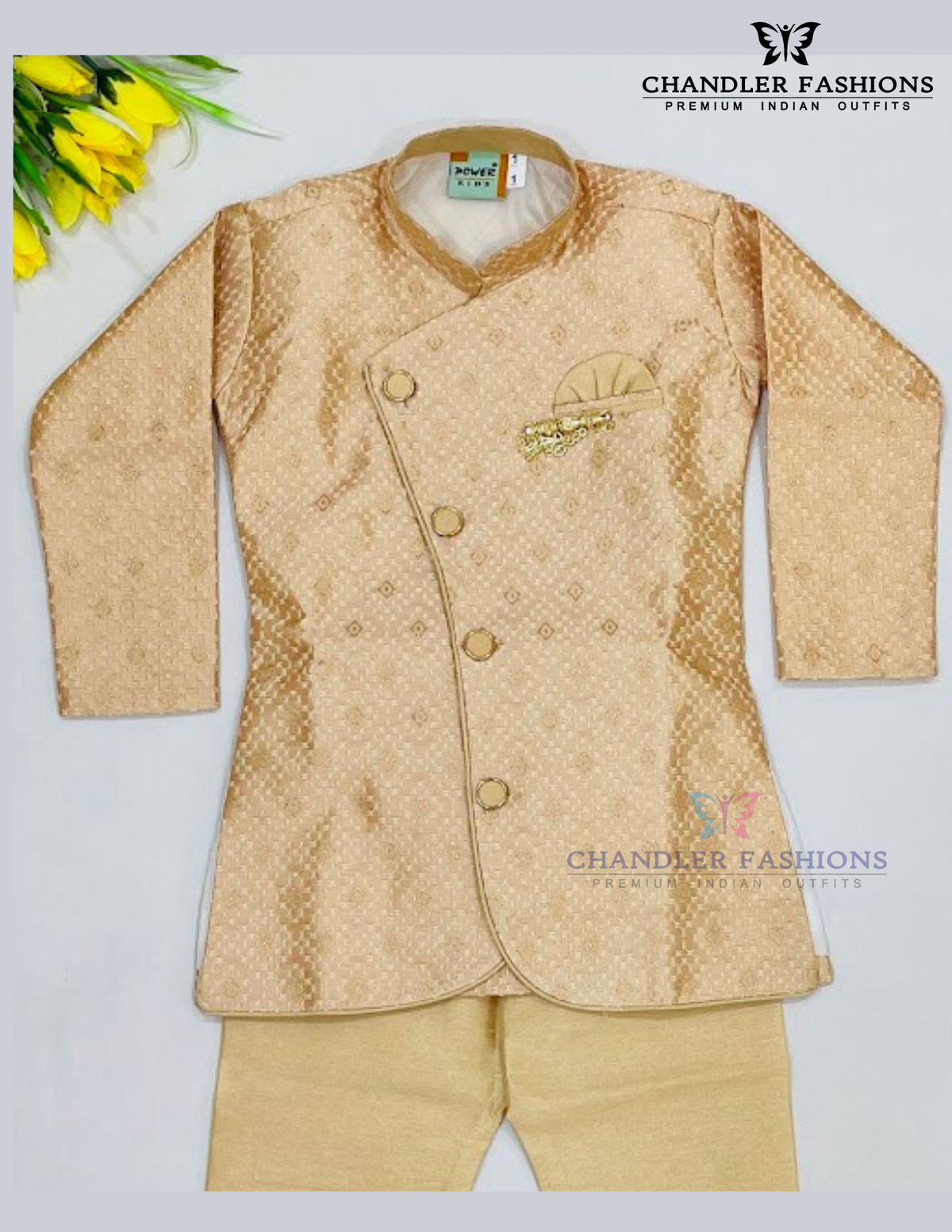 Peach Color Cotton With Art Silk Sherwani Naer Me