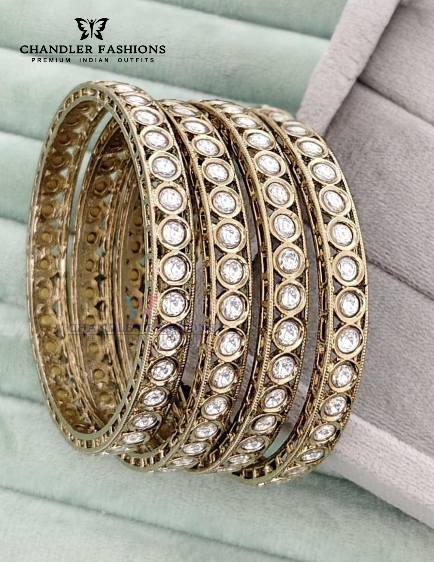 Pretty White Color Stone Gold Plated Kundan Bangles For Women