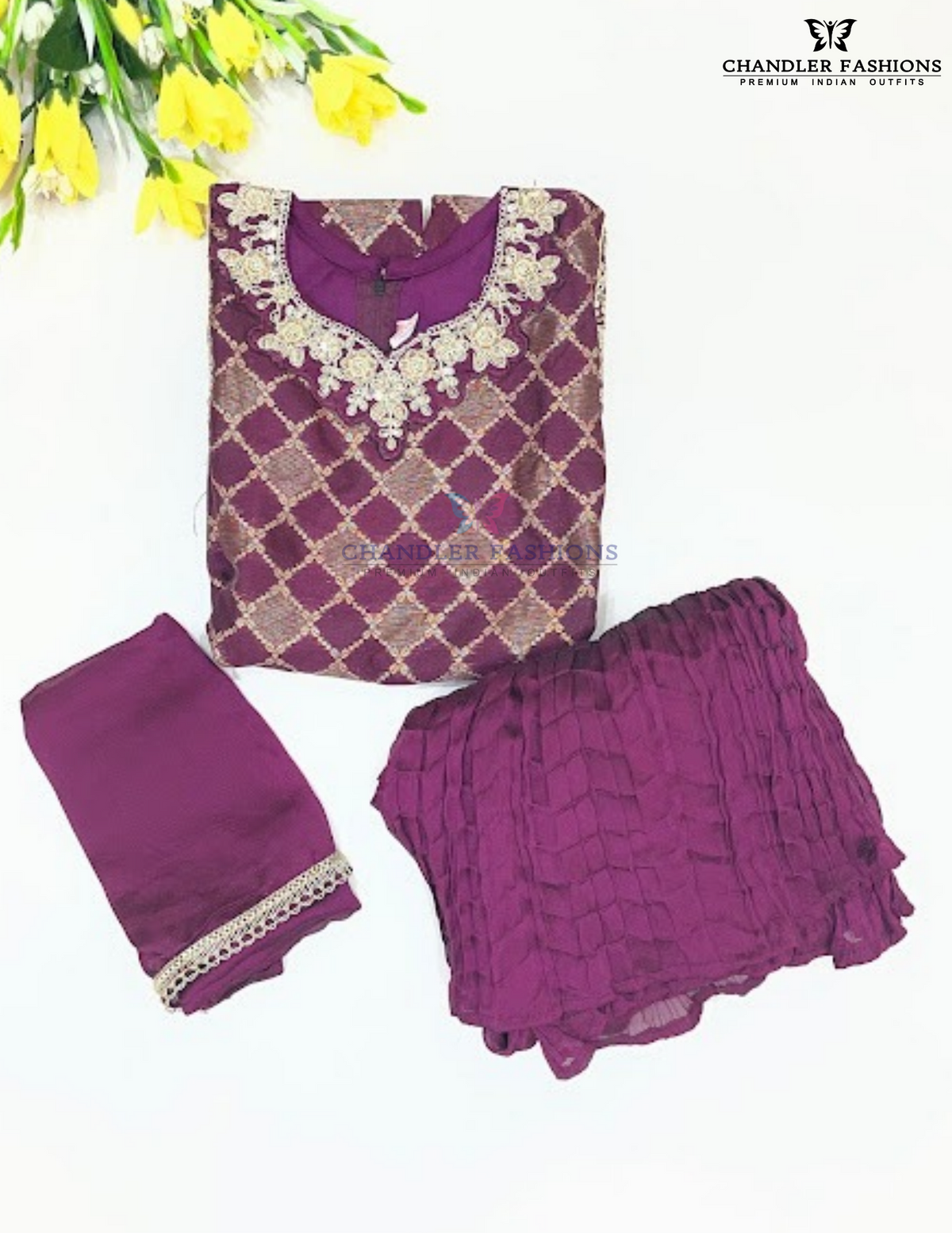 Stunning Maroon Color Georgette Palazzo Suits With Embroidery And Sequins Work Near Me