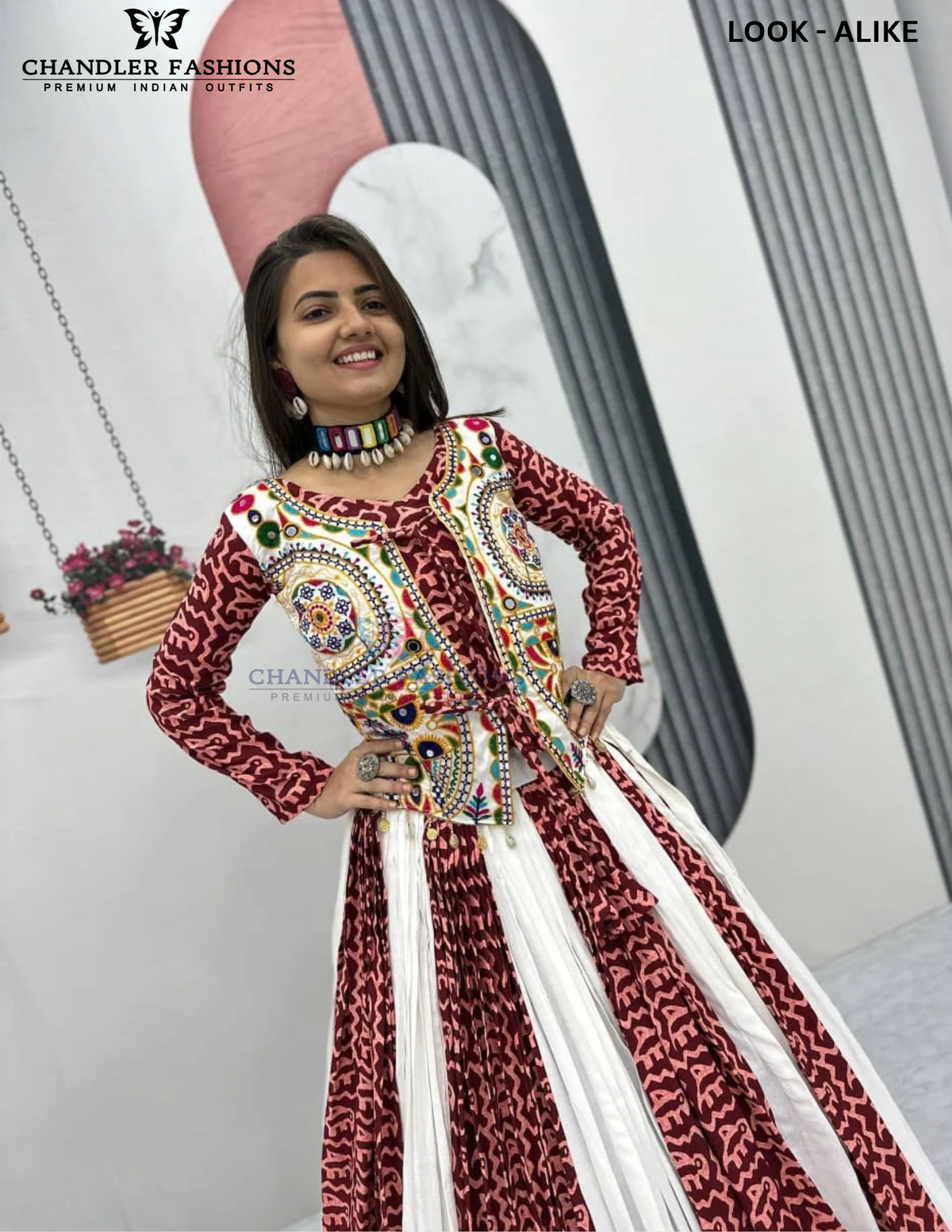 Maroon And White Color Pure Cotton With Mirror Work Chaniya Choli In Douglas