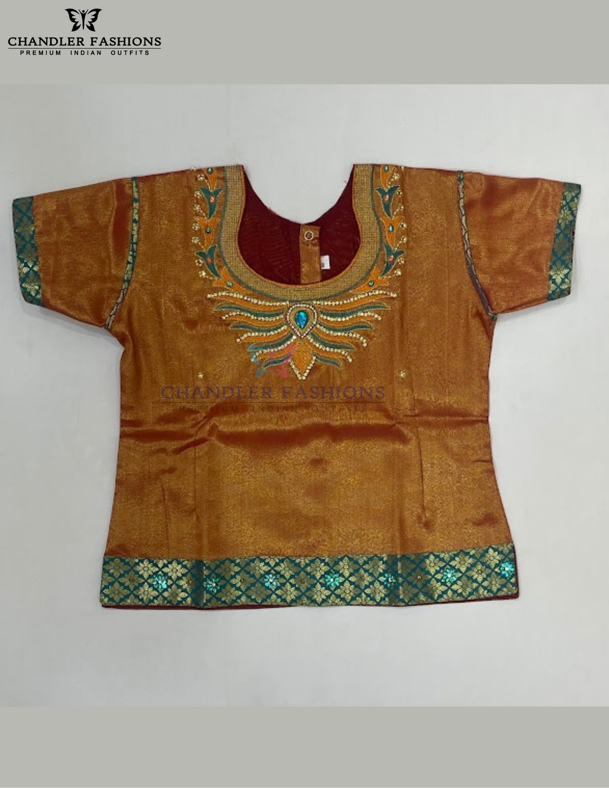 Orange And Green Color Langa Set With Stone And Zari Work In Tempe
