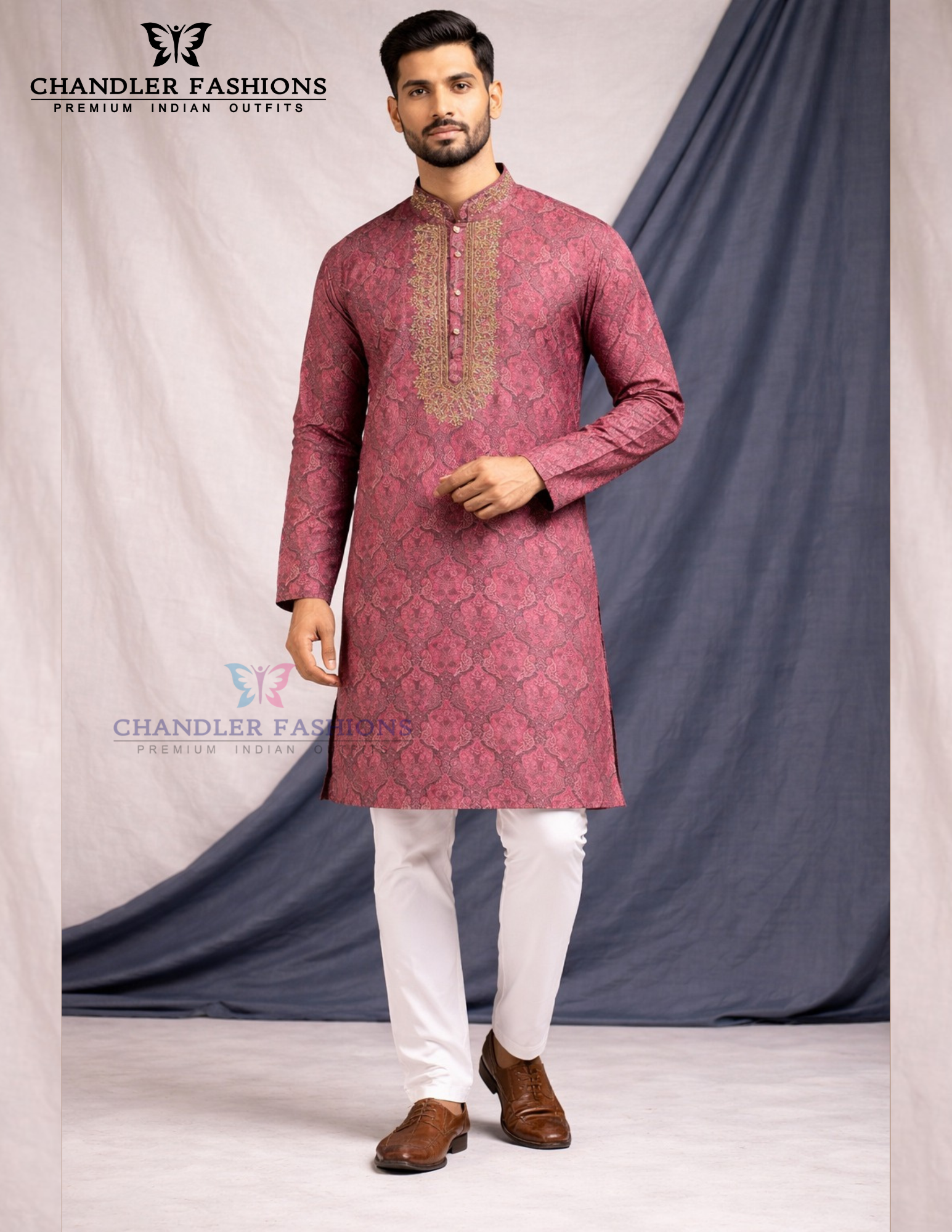 Beautiful Maroon Color Brocade Embroidery Work Kurta Pajama Set For Men