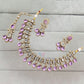 Elegant Gold Plated Light Pink Color Kundan Necklace With Earrings And Maang Tikka