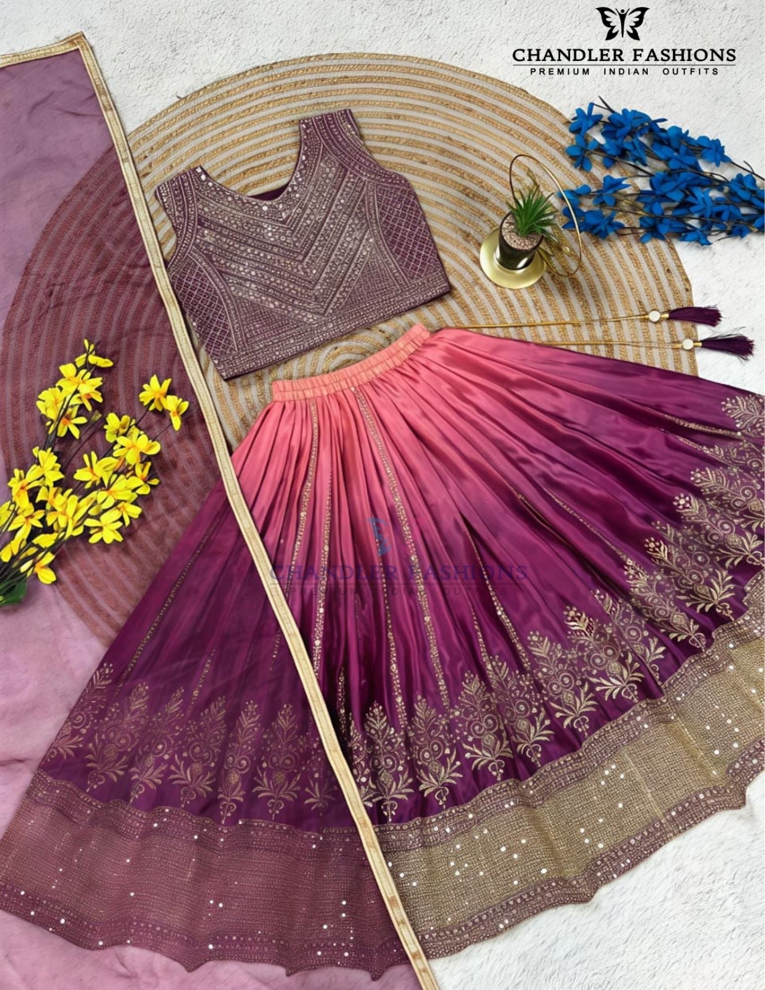 Purple Color Embroidery And Sequins Work In Sedona