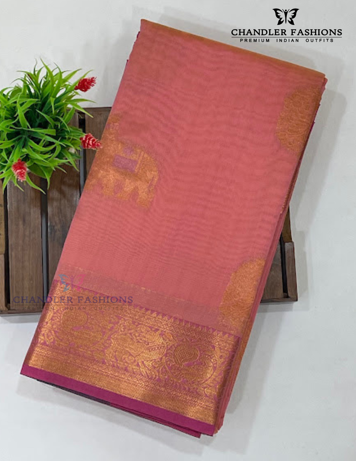 Attractive Peach Color Silk Cotton With Gold Zari Work Saree Near Me