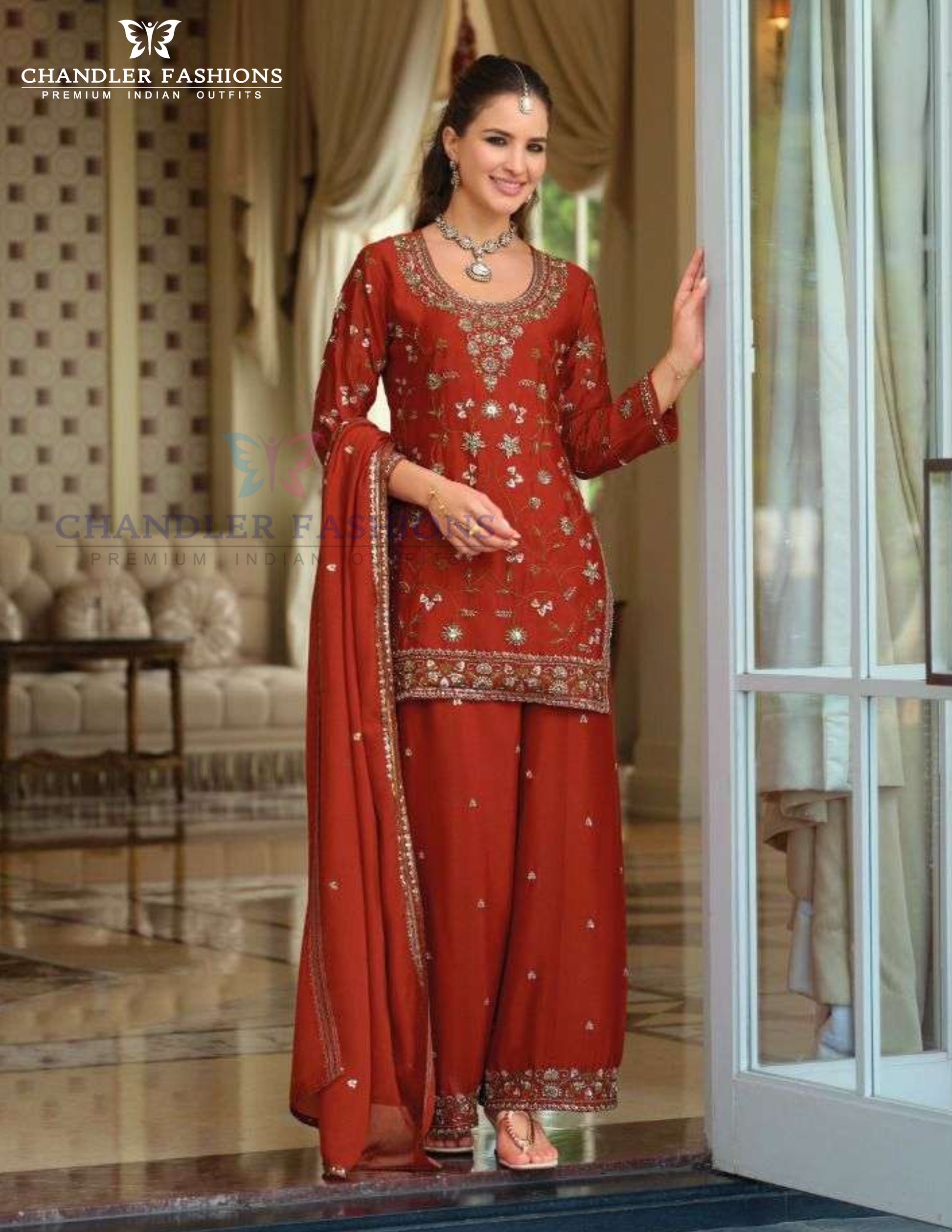 Sequins And Embroidery Work Palazzo Suits In USA