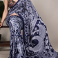 Beautiful Blue Color Kalamkari Printed Saree Features Detailed Peacock Design On The Pallu And Paired Contrasting For Women