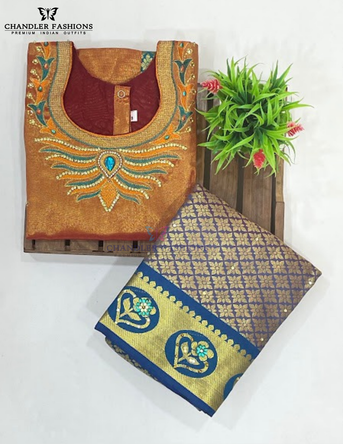 Orange And Green Color Art Silk Langa Set With Stone And Zari Work In USA