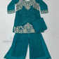 Beautiful Teal Green Color Georgette Sharara Suit With Embroidery Work For Girls