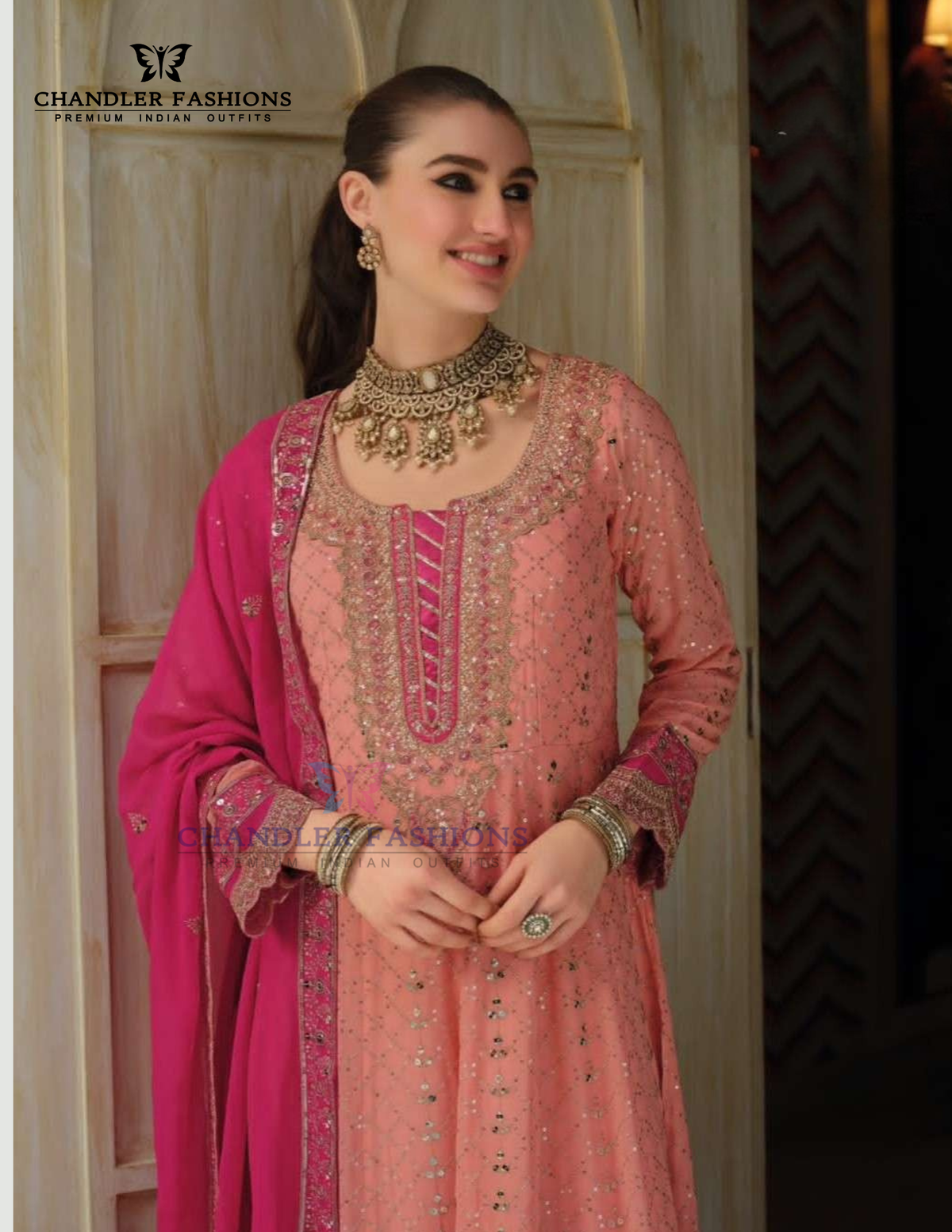 Peach Color Embroidery Work With Georgette Anarkali Gown Near Me