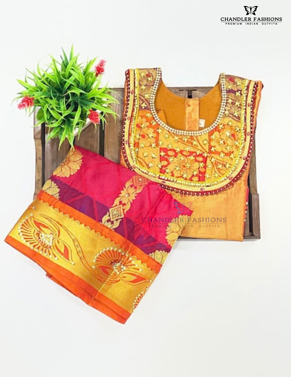 Golden Orange Color Art Silk Langa Set With Designer Zari Work In USA