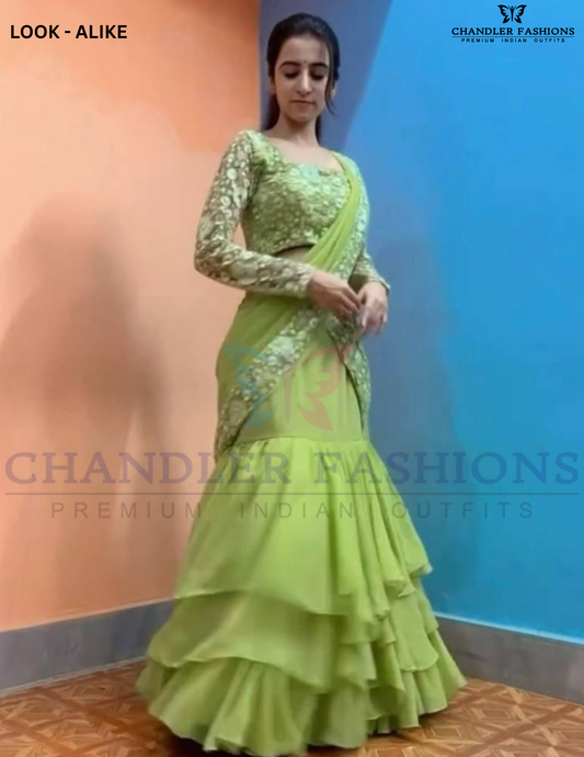Glorious Green Color Ready To Wear Faux Georgette Lehenga For Women