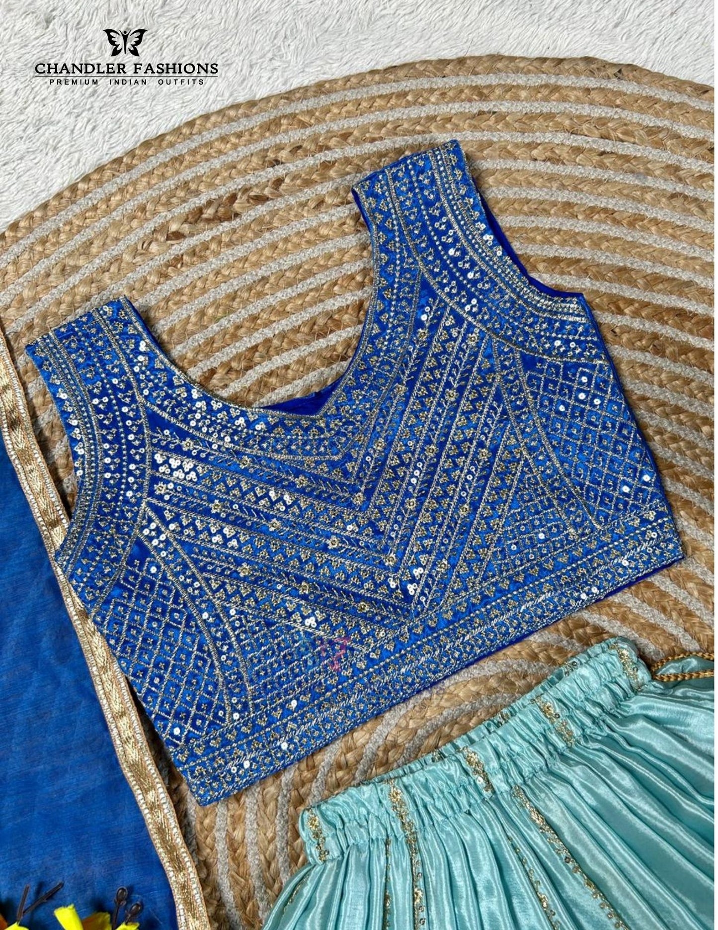 Blue Color Sequins Work Choli Set With Dupatta In Douglas