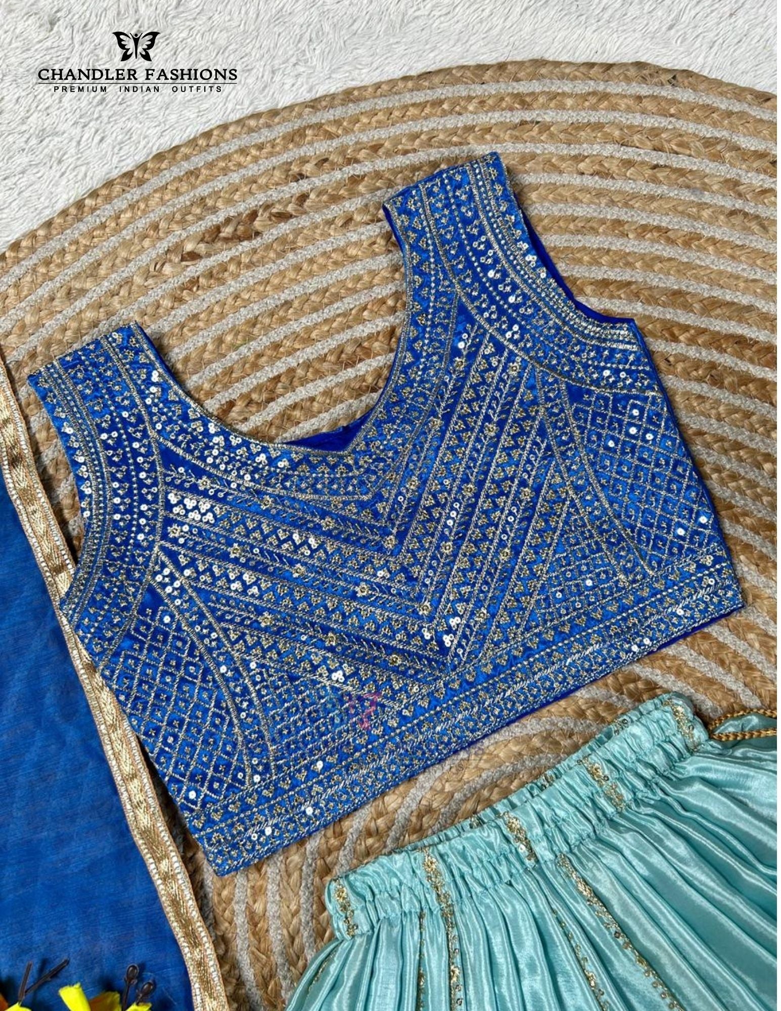 Blue Color Sequins Work Choli Set With Dupatta In Douglas