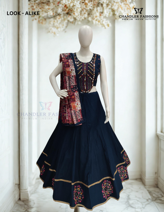 Alluring Blue Colored Embroidery Work Chaniya Choli Sets For Women