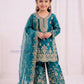 Amazing Blue Color Georgette Embroidery Work Sharara Suit For Girls