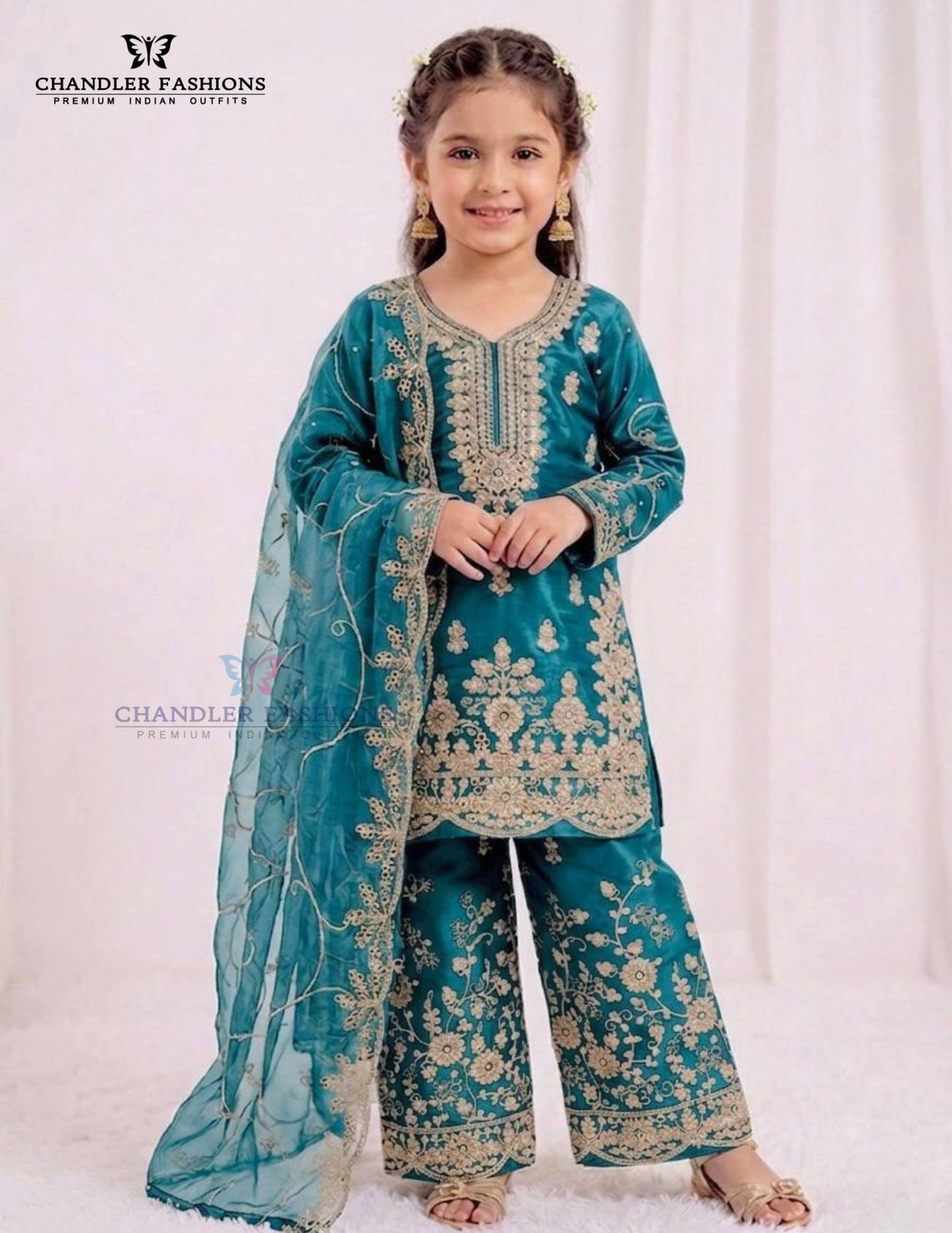 Amazing Blue Color Georgette Embroidery Work Sharara Suit For Girls