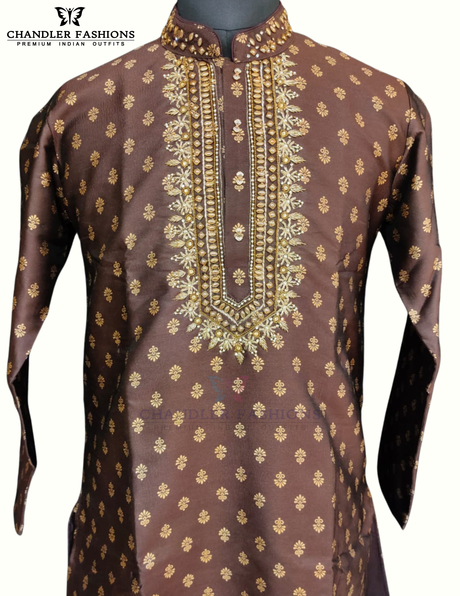 Gorgeous Brown Color Brocade Designer Men's Kurta With Pajama Pant