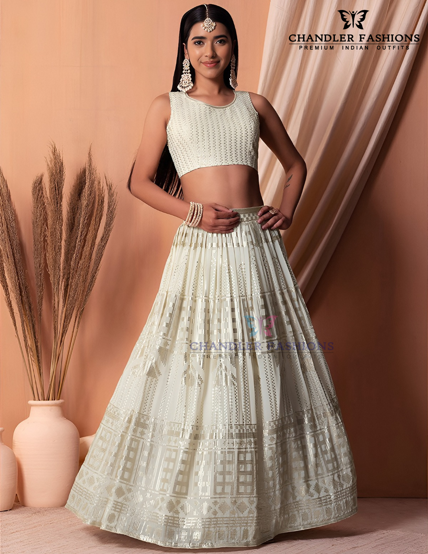 White Color Georgette Lehenga Choli With Thread And Embroidery Work Near Me