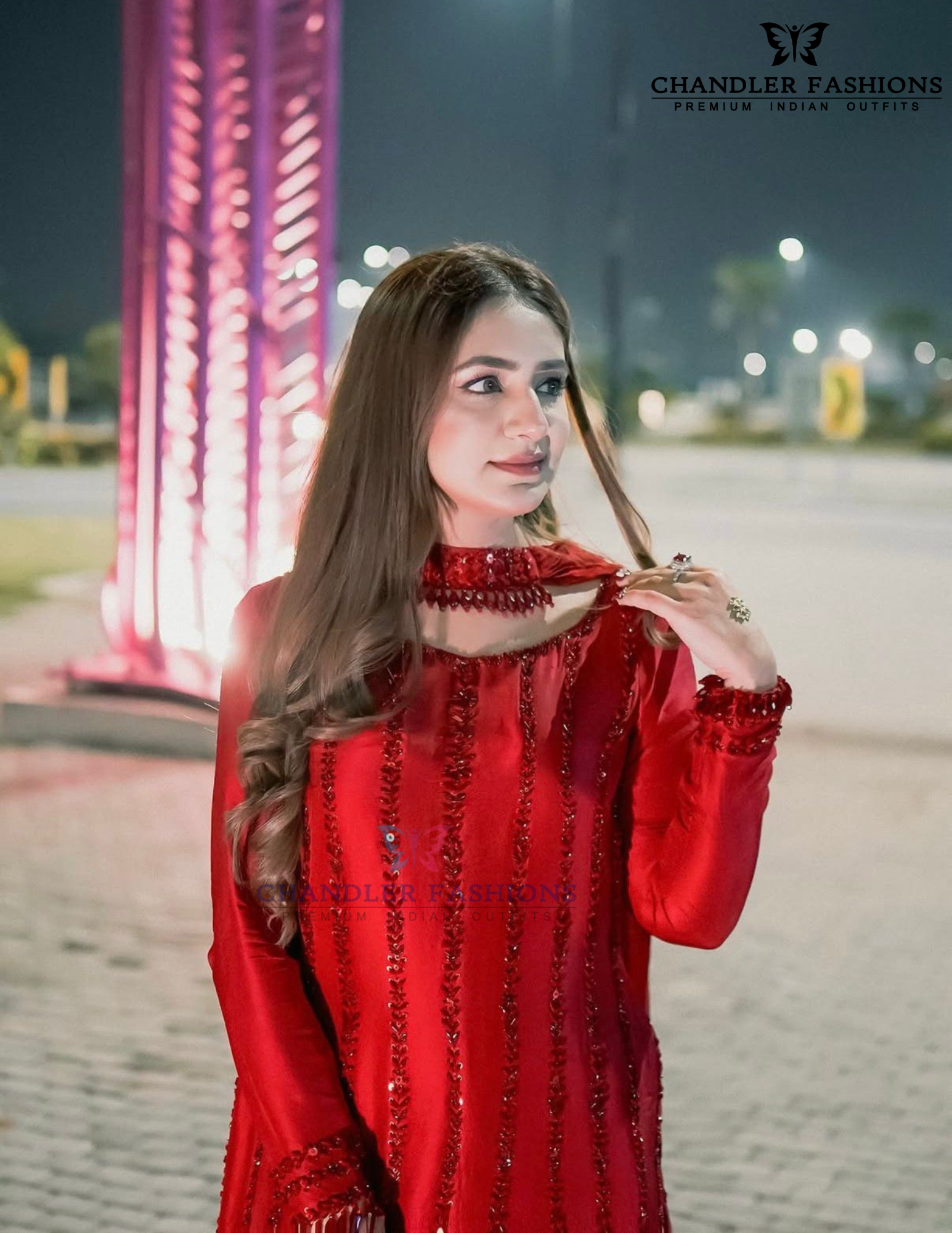 Red Color Rangoli Silk And Palazzo Suit Embroidery Work In Mesa