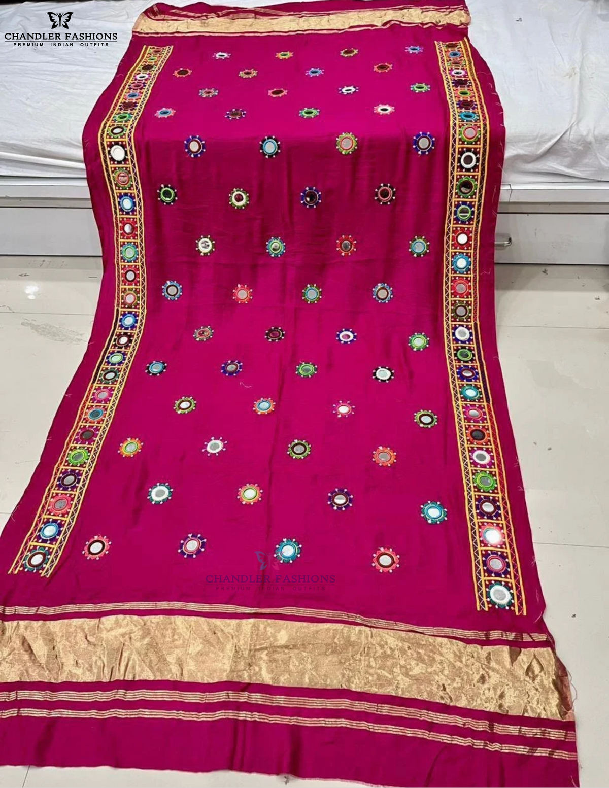 Amazing Pink Color Silk With Printed And Mirror Work Dupatta For Women