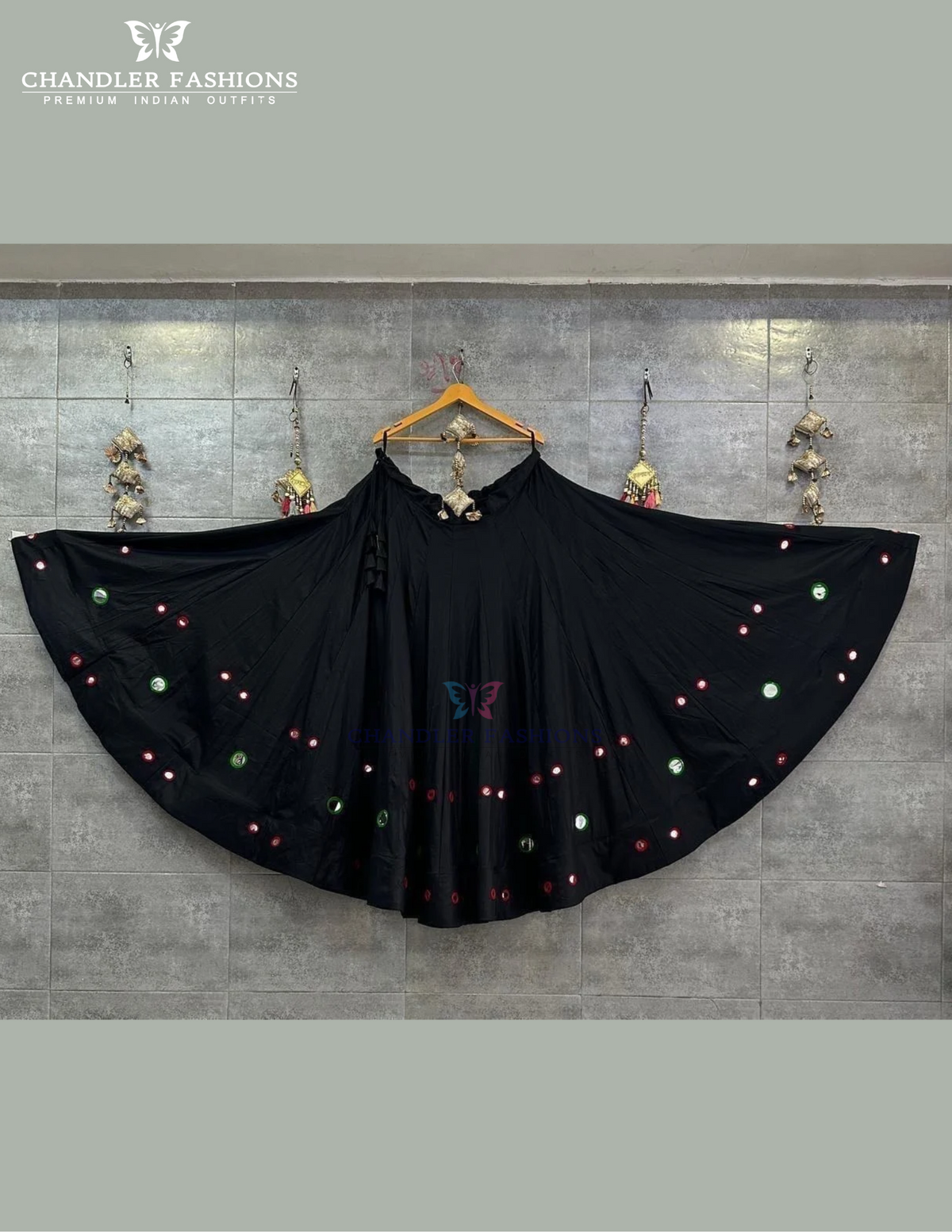 Wondlerful Black Color Rayon Cotton With Miroor Work Skirts For Women