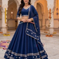 Wondlerful Navy Blue Color Roman Silk With Gota And Lace Work Chaniya Choli For Women