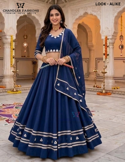 Wondlerful Navy Blue Color Roman Silk With Gota And Lace Work Chaniya Choli For Women