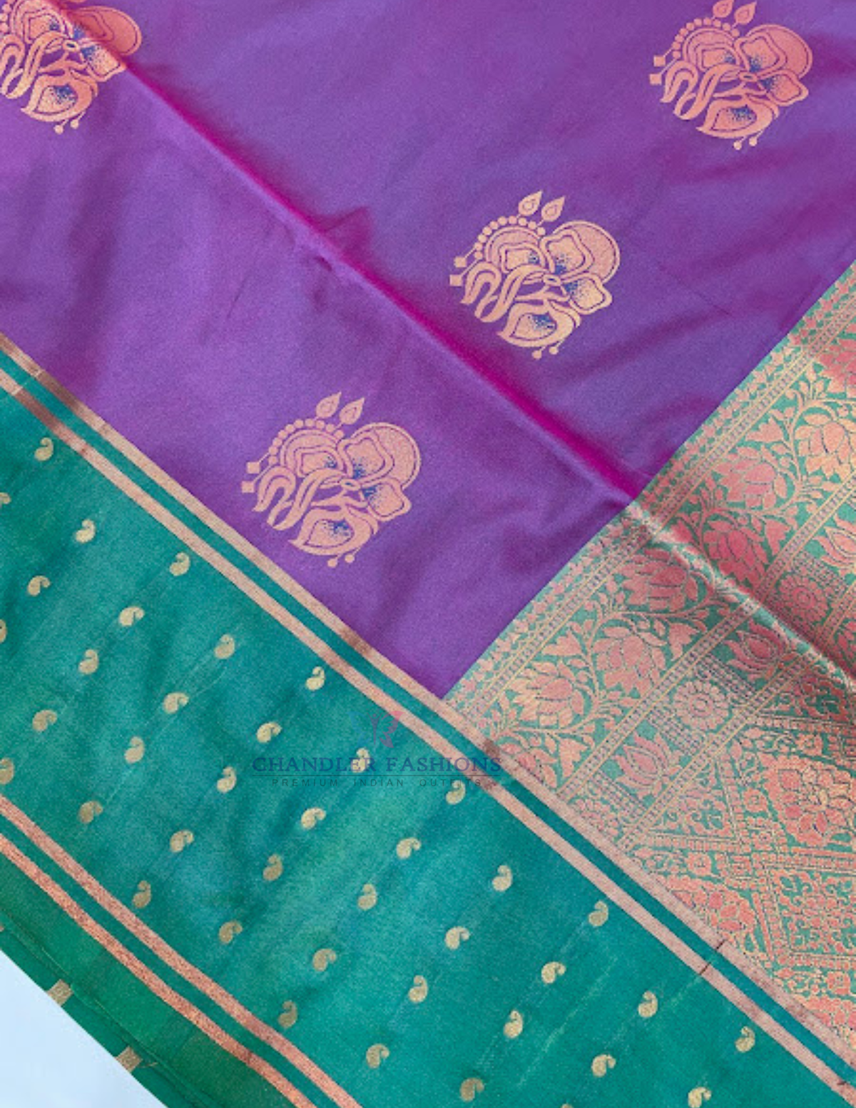 Purple Color Soft Silk With Green Border Saree In USA