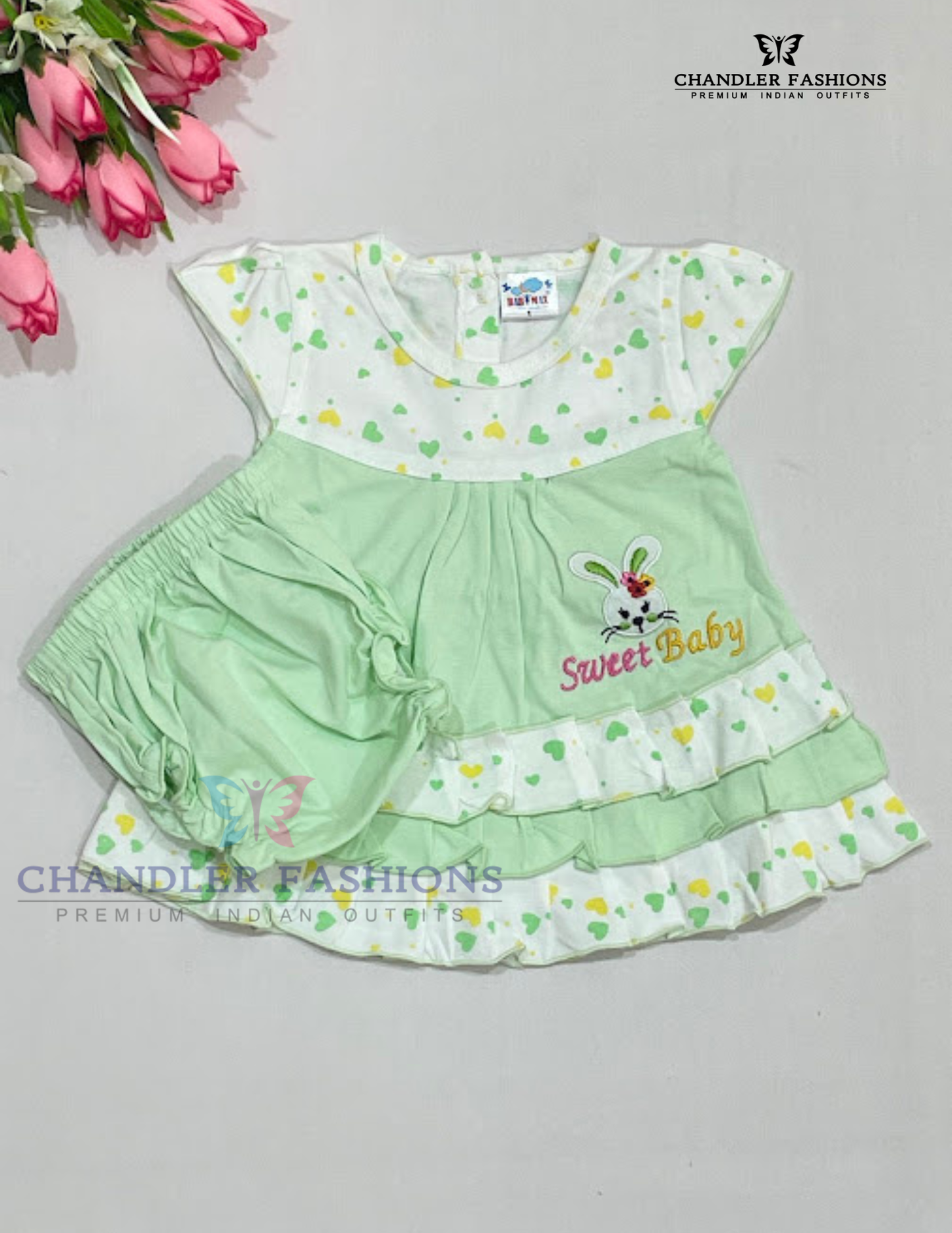 Alluring Light Green Color Soft Cotton Frock For Girls