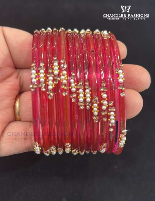 Terrific Pink Colored Glass Bangles For Women