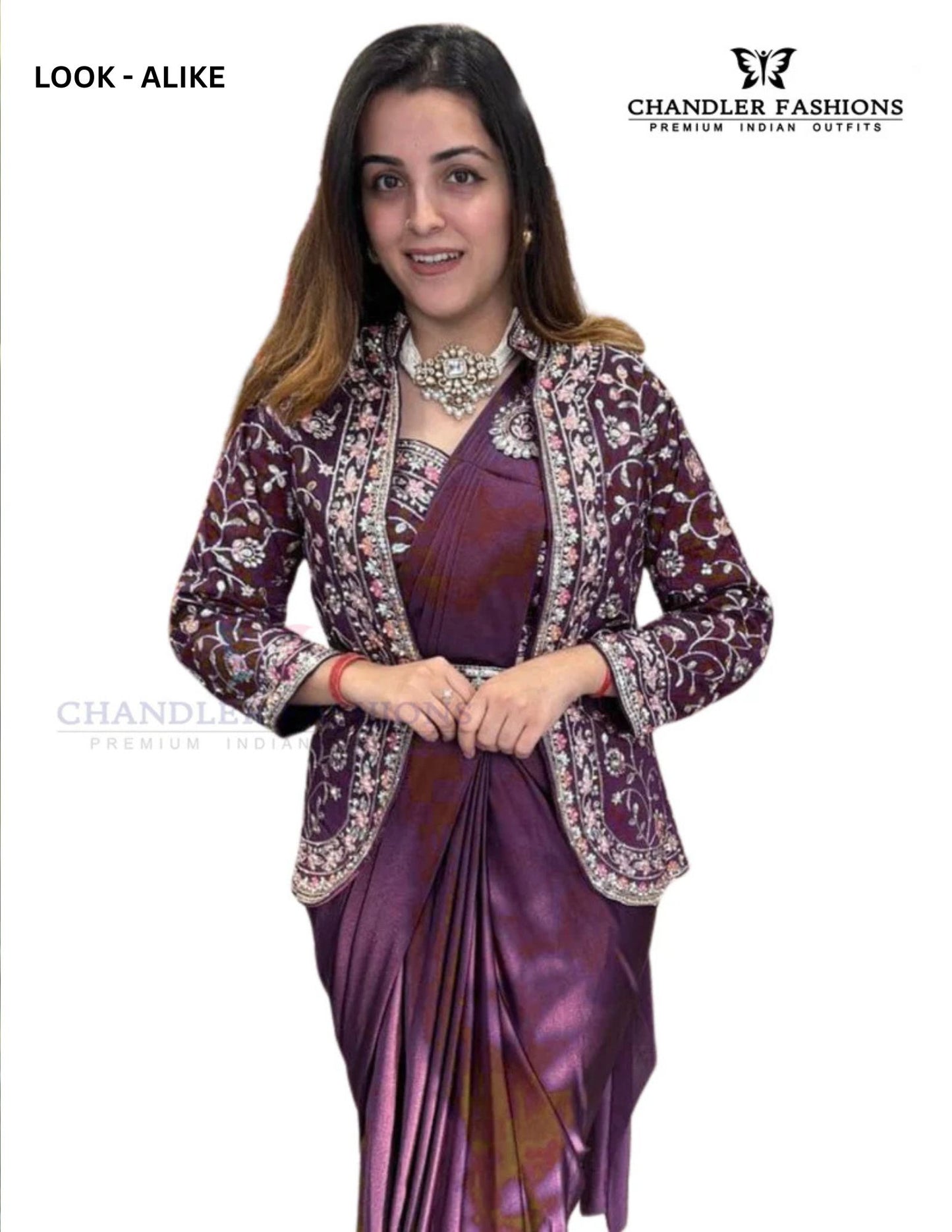 Elegant Wine Color Rangoli Fabric Ready To Wear Saree with Heavy Embroidered Shrug