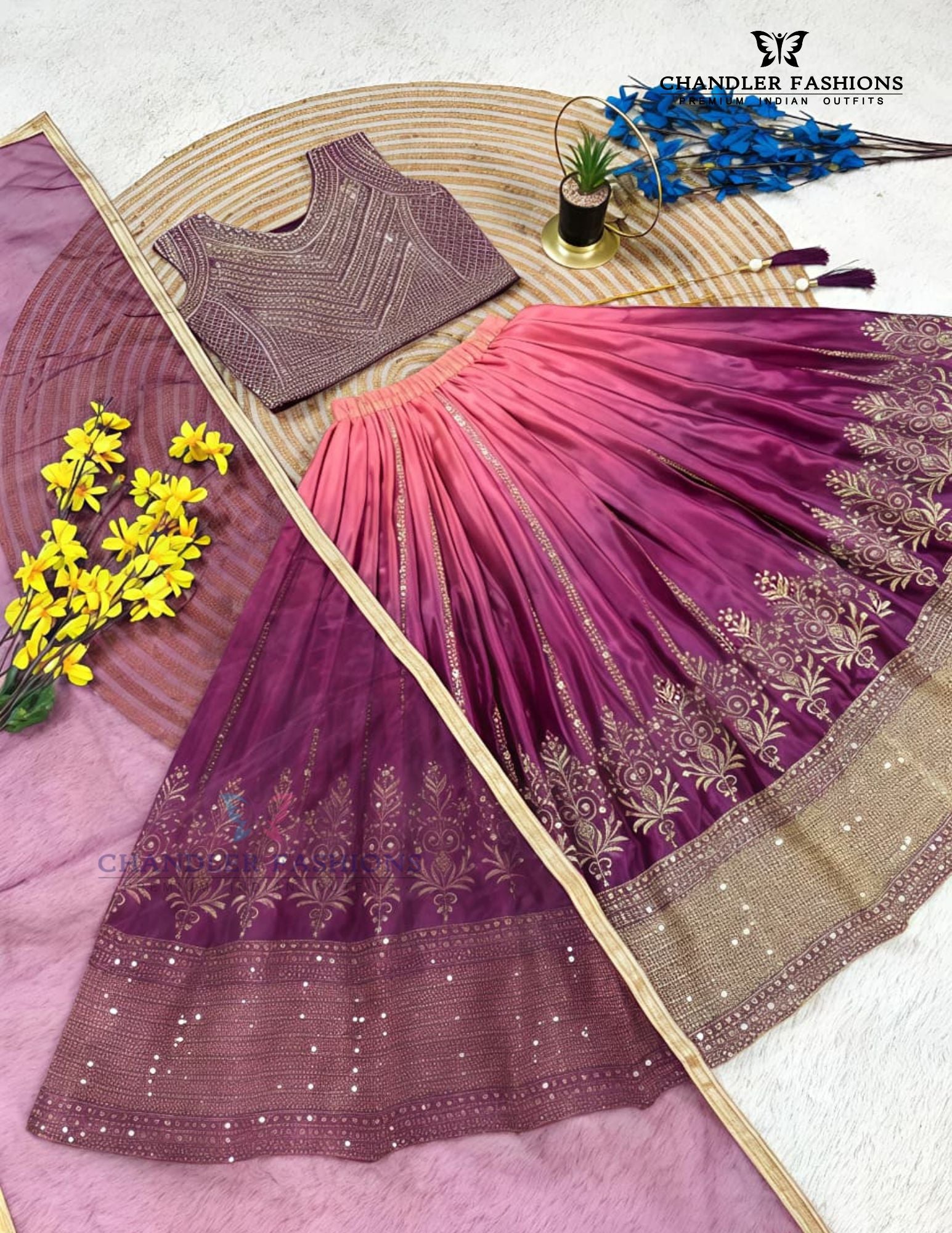 Purple Color Embroidery And Sequins Work In Surprise