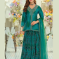 Teal Blue Color Chinon With Digital Print And Embroidery Near MeFor Women