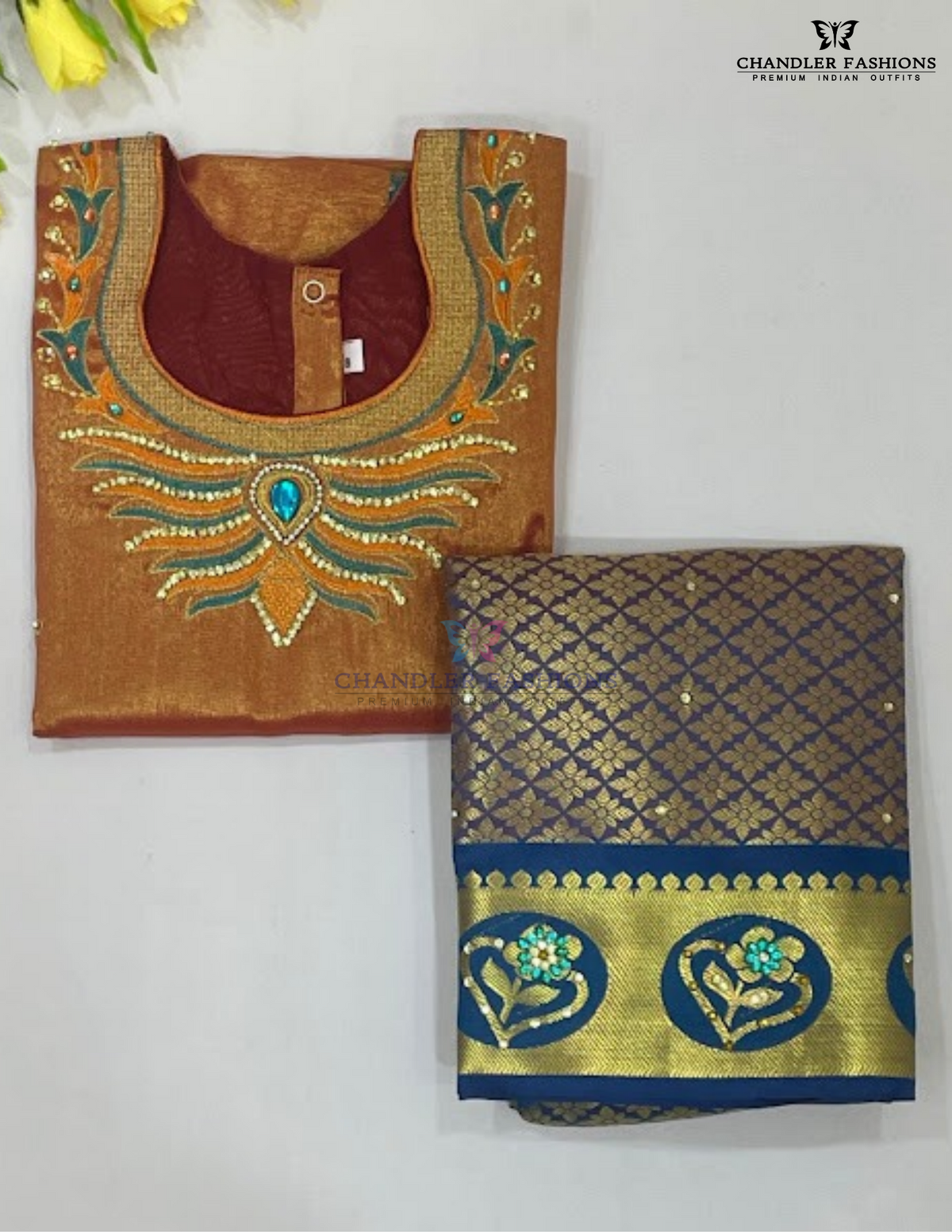 Orange And Green Color Art Silk Langa Set With Stone And Zari Work Near Me