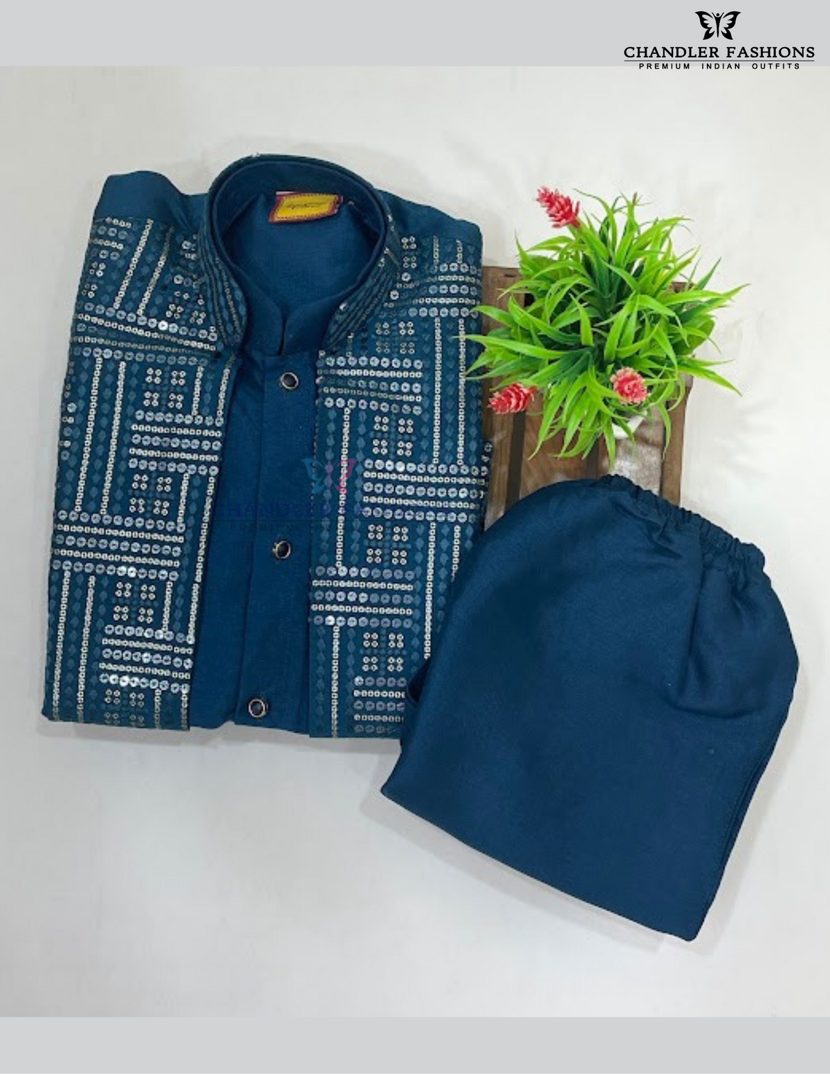Navy Blue Color Soft Silk Sherwani Suits With Sequins Work In USA
