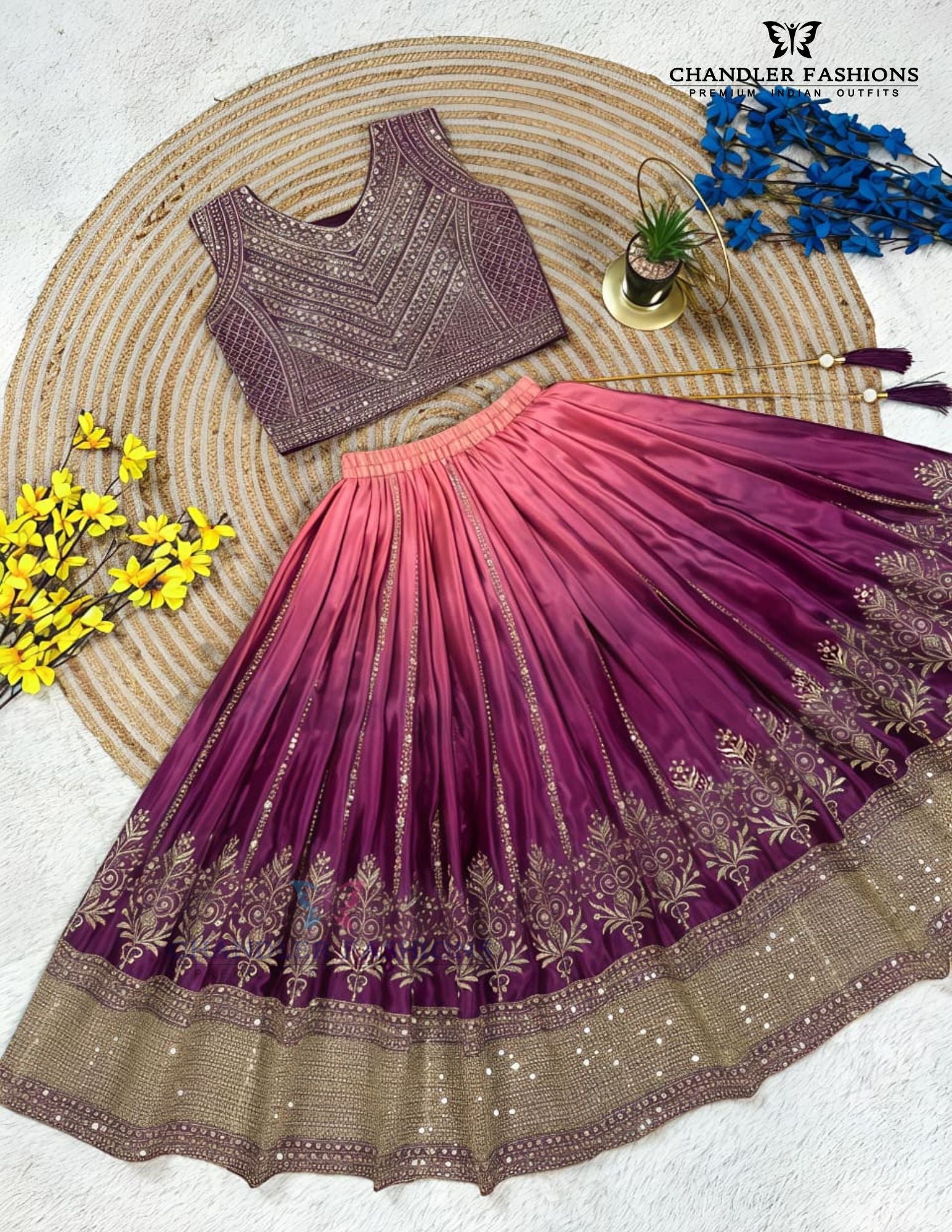 Purple Color Sequins Work Choli Set With Dupatta In Mesa