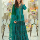 Amazing Teal Blue Color Chinon With Digital Print And Embroidery Work Palazzo Suits For Women