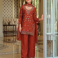 Stunning Dark Orange Color Chinon With Sequins And Embroidery Work Palazzo Suits With Dupatta