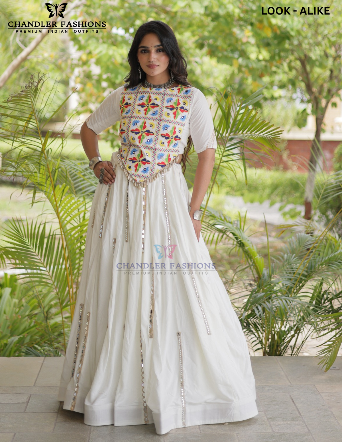 Wondlerful Withe Color Rayon Cotton With Thread And Multi Mirror Lace Work Chaniya Choli For Women